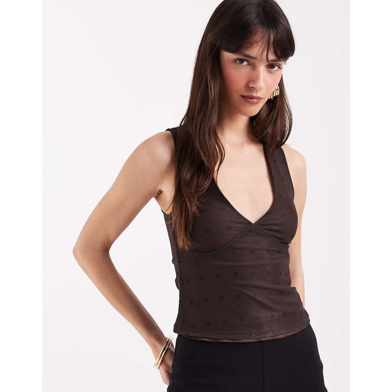 Motel Lihat mesh polka dot halter top in brown