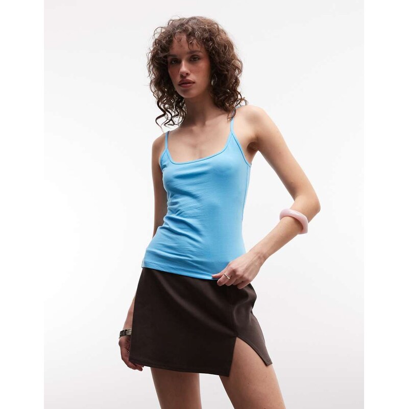 Monki scoopneck strap top in bright turquoise-Blue 115711981