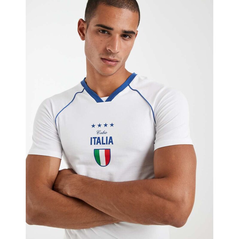 ASOS DESIGN muscle t-shirt with Italia graphic in white