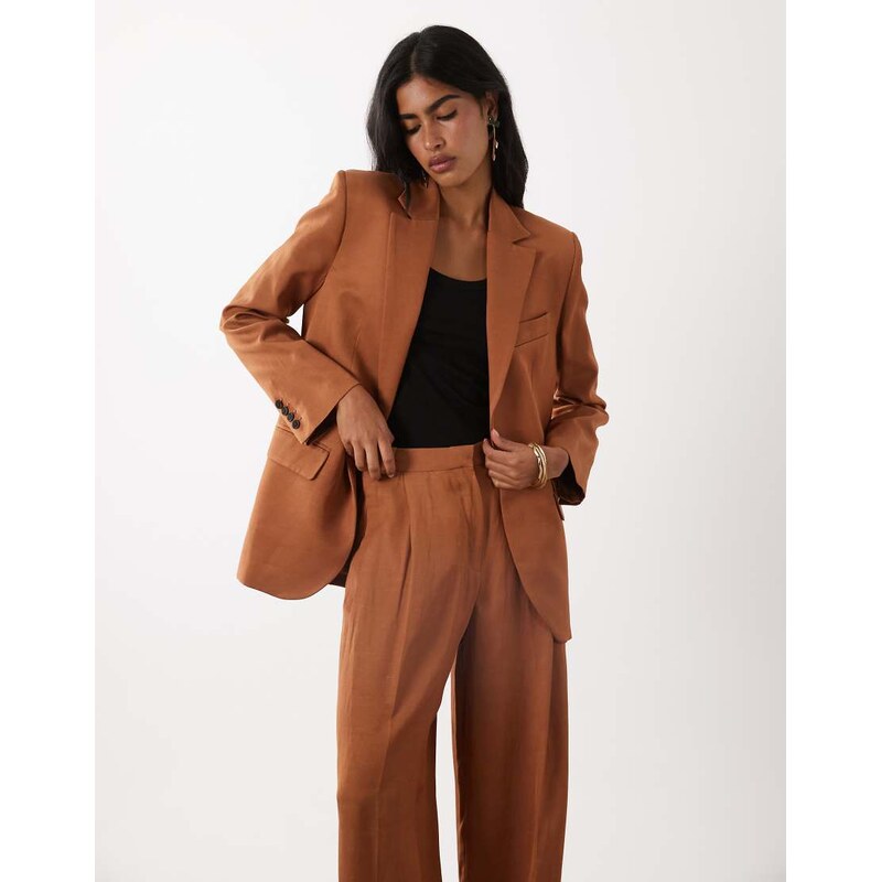 Mango Minesota linen mix tailored blazer co-ord in rust-Copper 115712098
