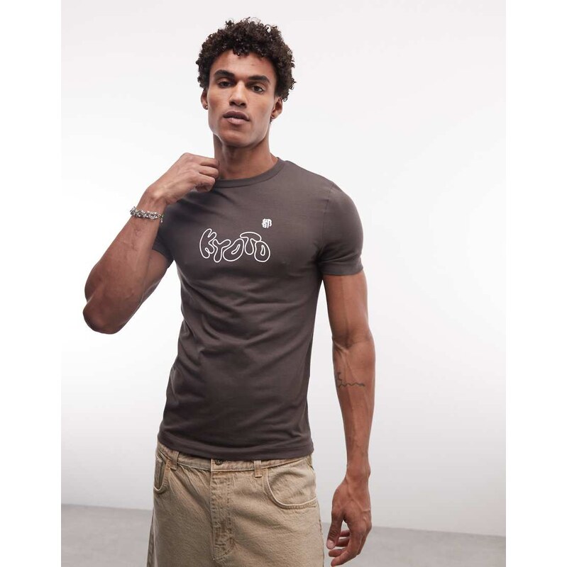 ASOS DESIGN muscle t-shirt with Kyoto bubble chest graphic in