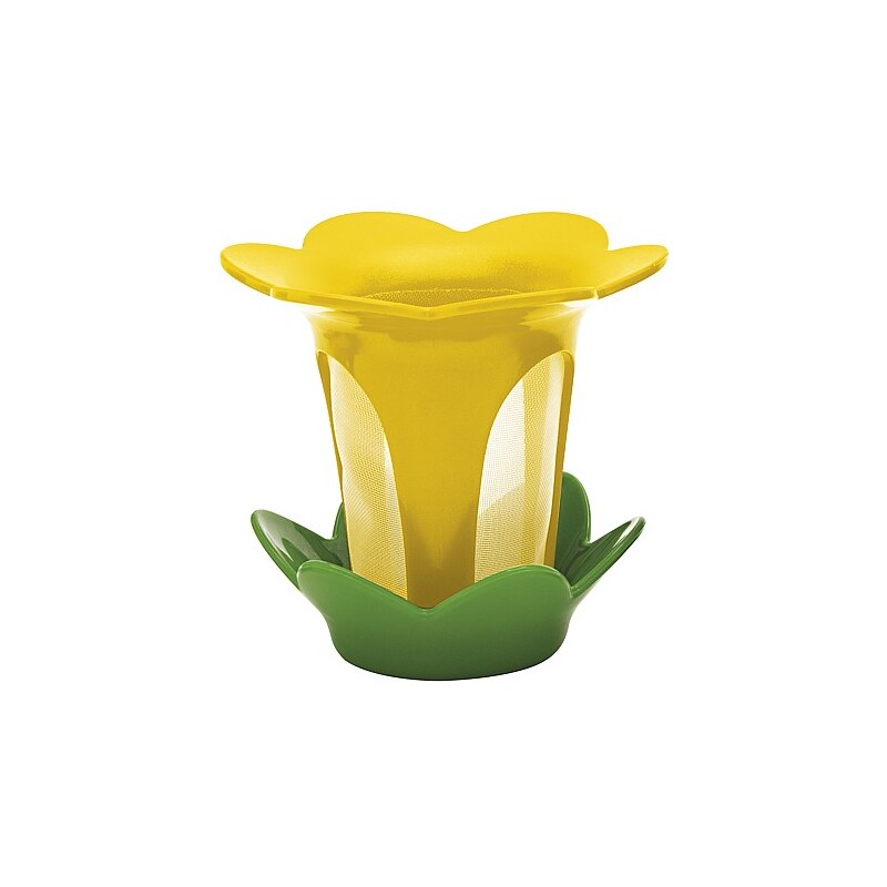 ZAK! designs - Flower sítko na čaj s odkapávačem, žlutá/zelená, 10 x 9 cm (1530-020)