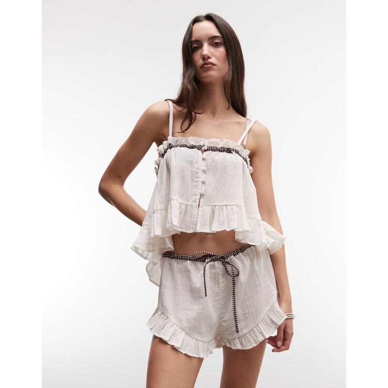 COLLUSION frill beach short co-ord in cream-Yellow 115740673