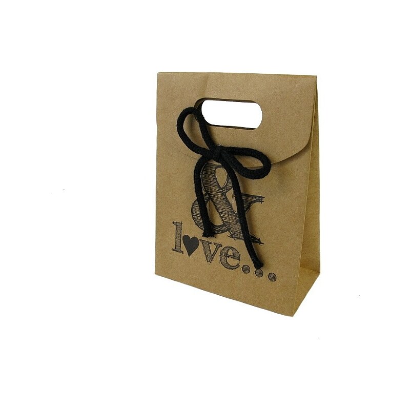 KERSTEN - Dárková taška & LOVE papír, hnědá, 12,3x5,8x16,5cm - (LEV-4792)