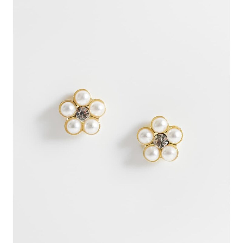 Kingsley Ryan gold plated faux pearl daisy stud