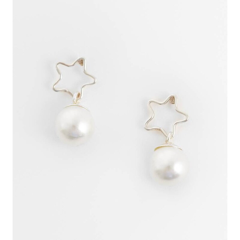 Kingsley Ryan open star and faux pearl stud in sterling silver 115740804