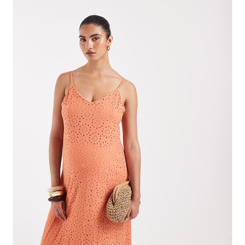 Vero Moda Maternity jersey floral broderie cami midi dress in orange 115723482