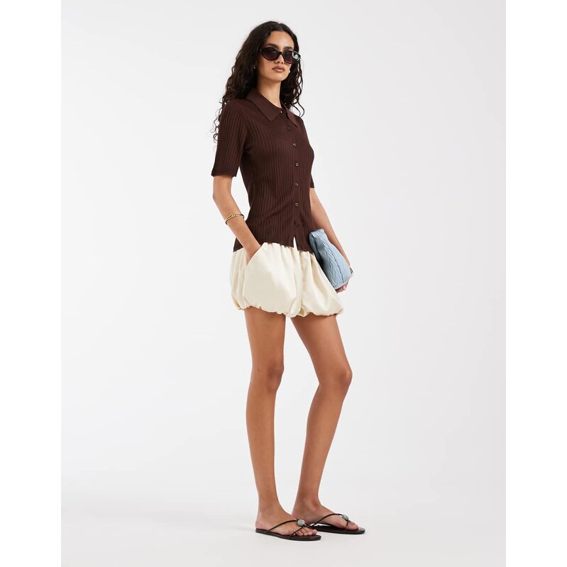 & Other Stories knitted rib polo top in dark brown