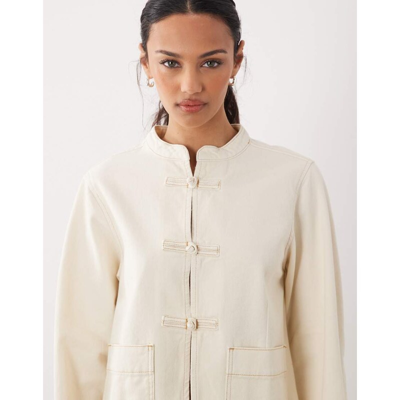 ASOS DESIGN manadrin collar jacket in ecru-White 115716052