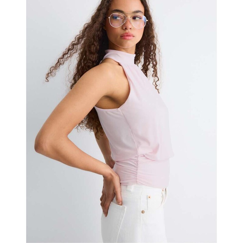 Stradivarius Puff-effect halter top in salmon pink