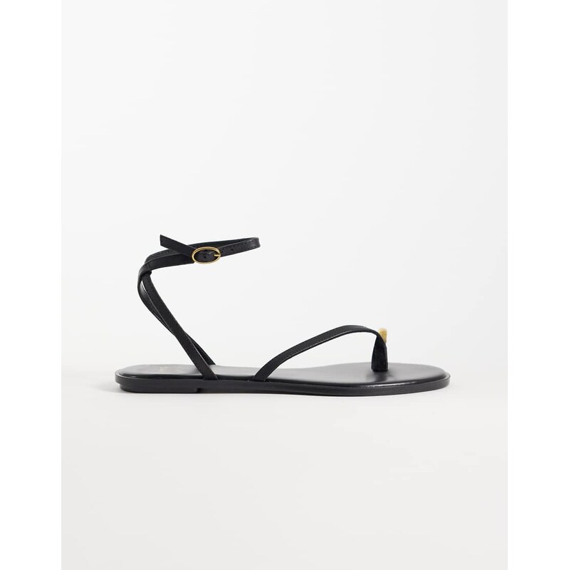 Mango hardware detail flat sandal in black