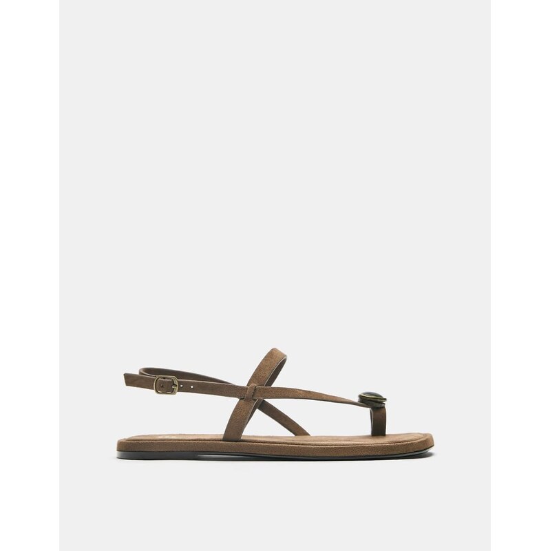 Pull&Bear Flat embellished sandals in brown 115716188