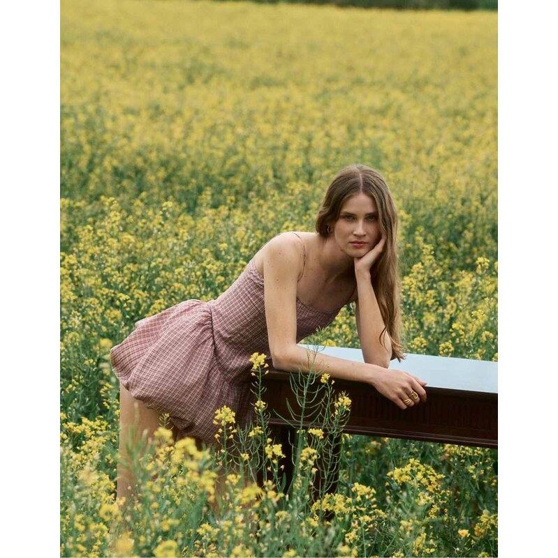 Stradivarius Short strappy balloon dress in pastel pink