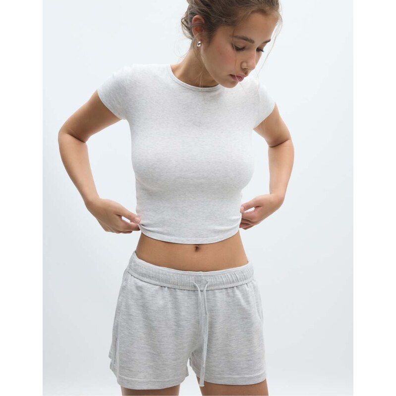 Stradivarius Micro shorts with turn-up waist in grey melange