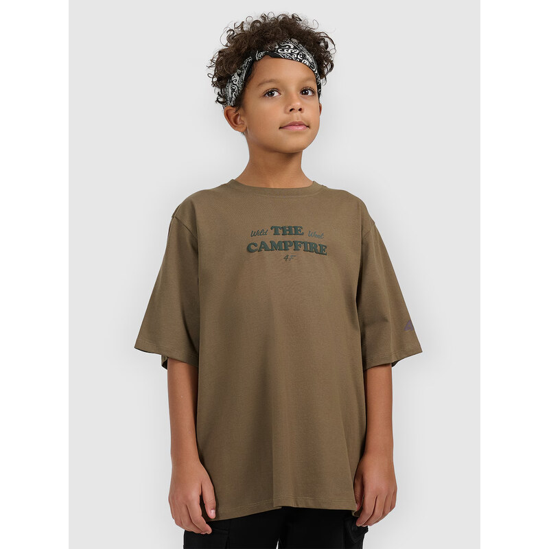 Chlapecké loose tričko s potiskem 4F khaki