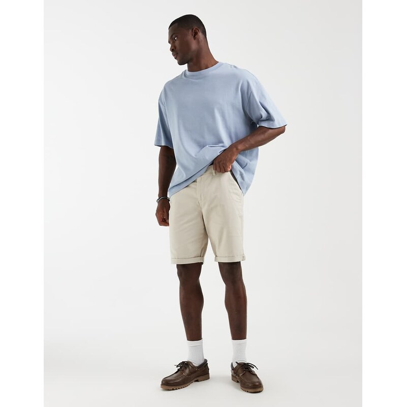 ONLY & SONS regular fit chino shorts in cream-White