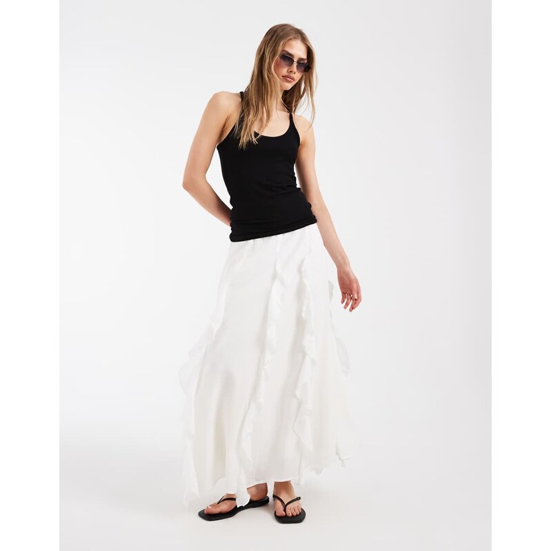 AWARE high waist boho maxi skirt with ruffle detail in cream-White 115715777