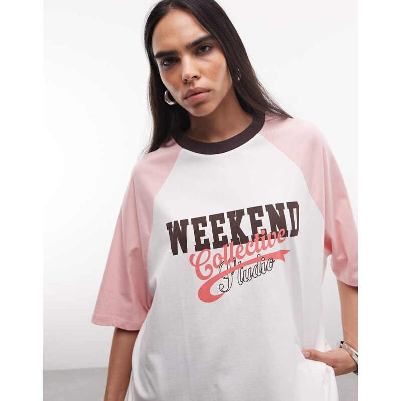 ASOS Weekend Collective Weekend Collective raglan tee with pink 115715788