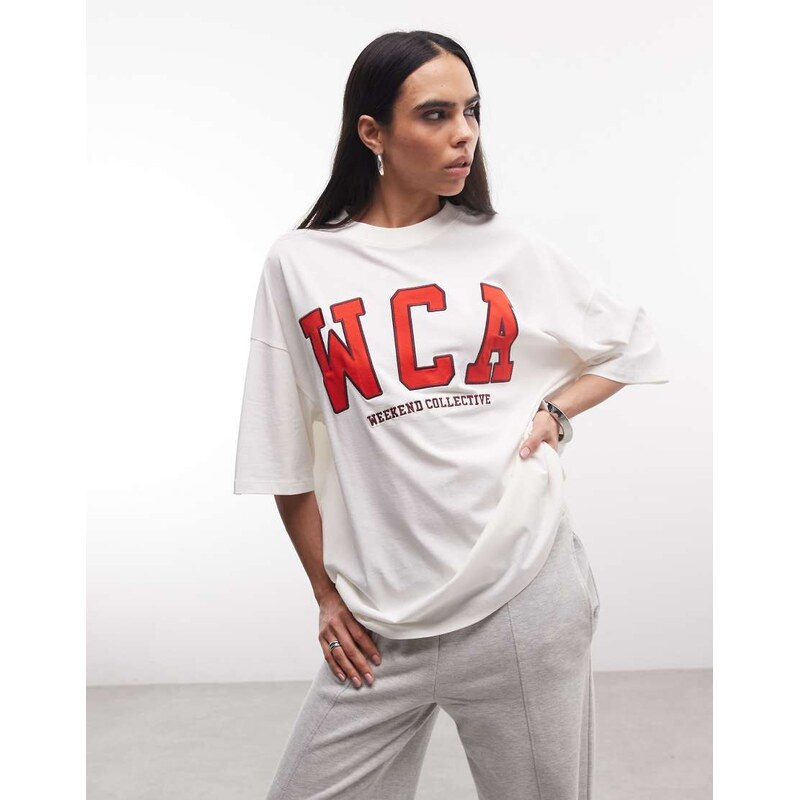 ASOS Weekend Collective Weekend Collective varsity t-shirt in white 115715790