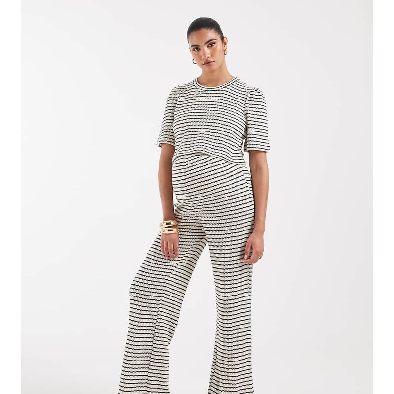 Vero Moda Maternity jersey crochet wide leg trouser co-ord in black 115715793
