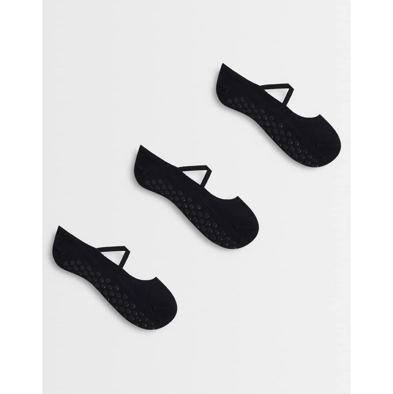 4505 Pilates 3 pack non slip grip socks with elastic straps in black 115715815