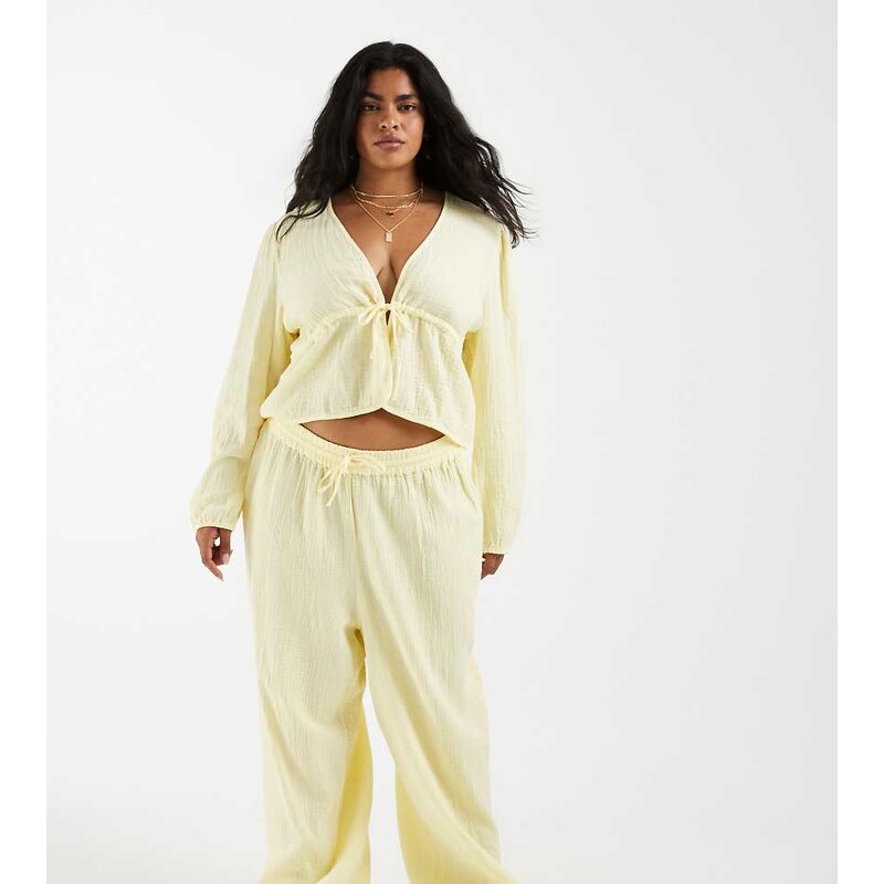 Pieces Plus Pieces Curve crinkle cotton wide leg trousers co-ord