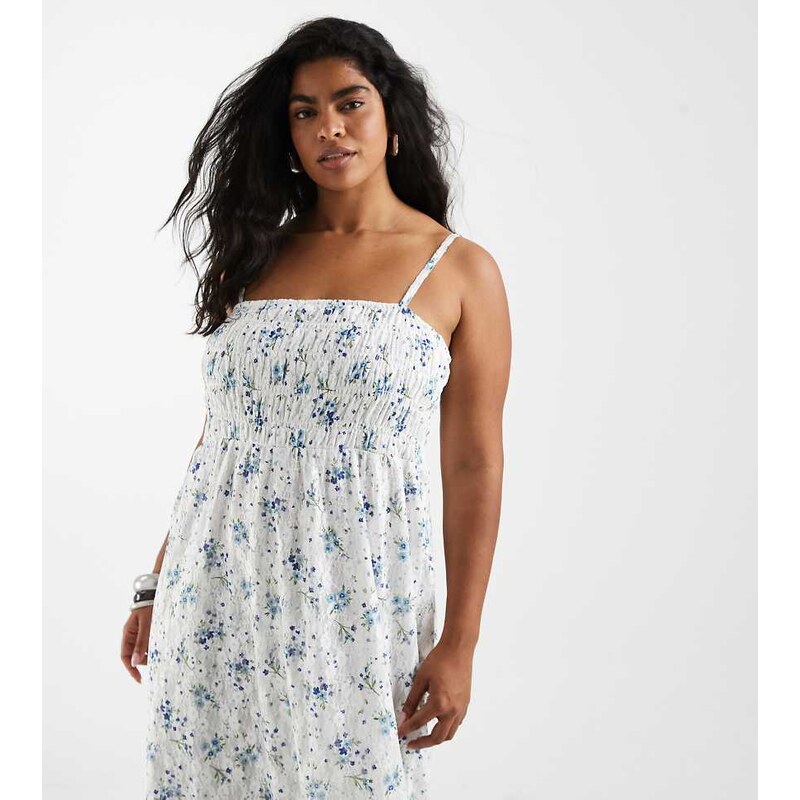 Pieces Plus Pieces Curve smocked lace cami maxi dress in blue ditsy 115715851