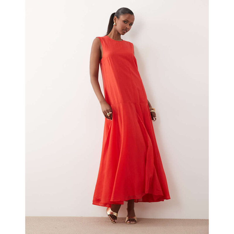 YAS drop waist volume maxi dress in poinsettia red 115715876