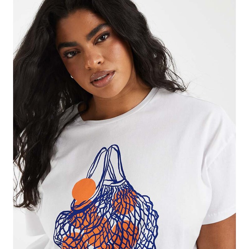 Pieces Plus Pieces Curve oversized shopping bag graphic t-shirt in 115715888