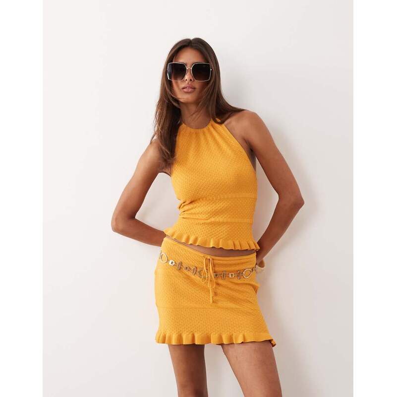 Gina Tricot co-ord knitted frill halterneck singlet in orange
