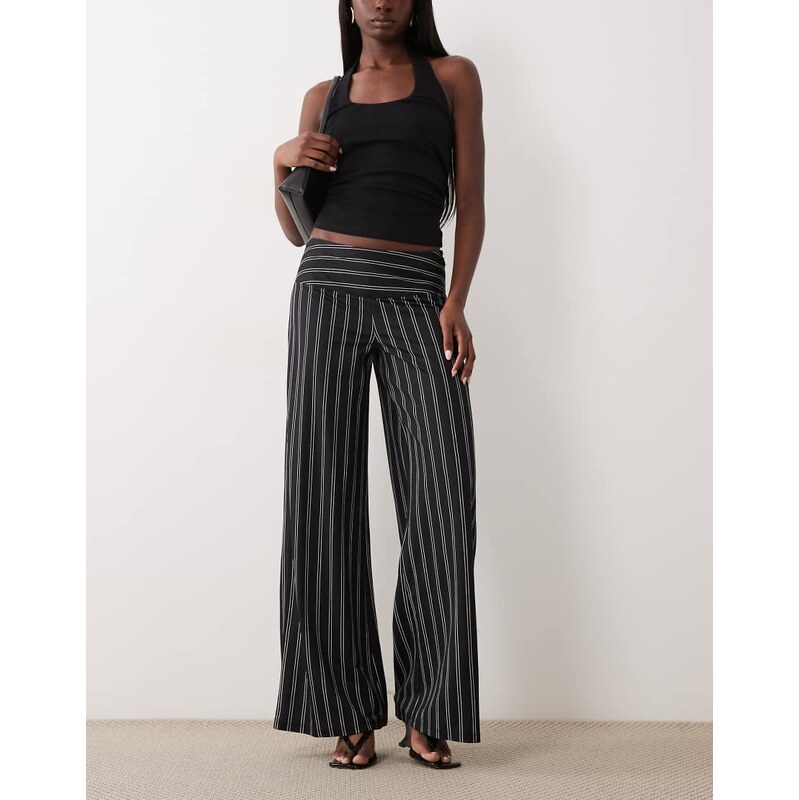 Gina Tricot wide leg jersey trousers in white and black stripe-Multi 115715919
