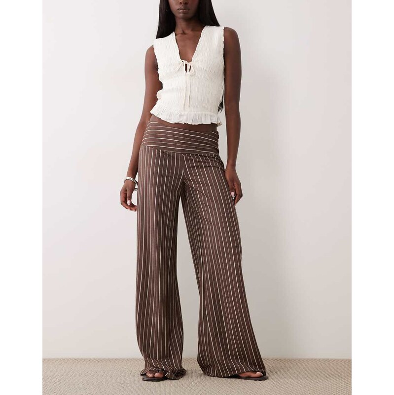 Gina Tricot wide leg jersey trousers in brown stripe 115715915