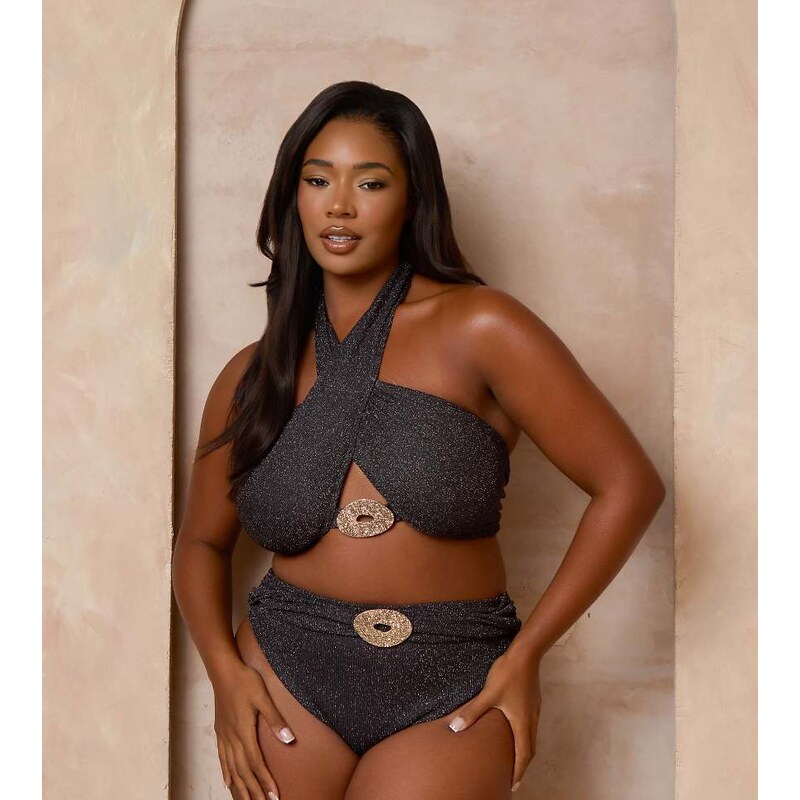 Moda Minx Curve X Alessa Tyrrell-Charles glitter wrap bikini top with 115715939