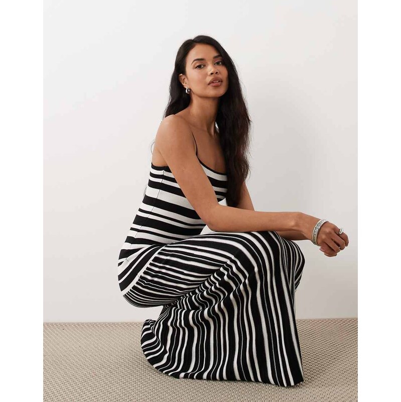 Gina Tricot cotton blend light knit strappy maxi dress in black