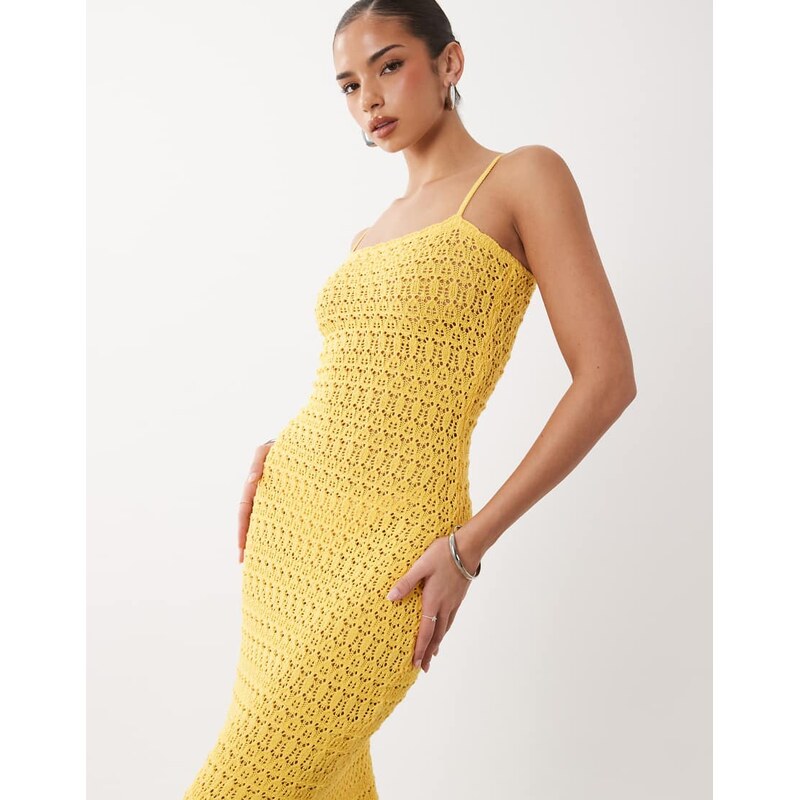 Gina Tricot strappy crochet summer maxi dress in yellow