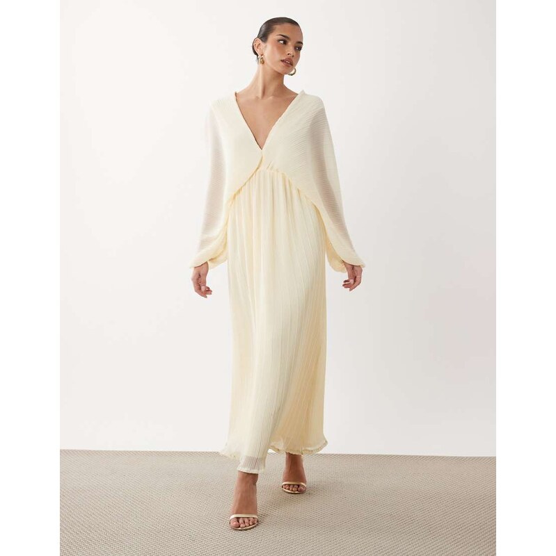 Gina Tricot long sleeve flowy pleated maxi dress in light yellow
