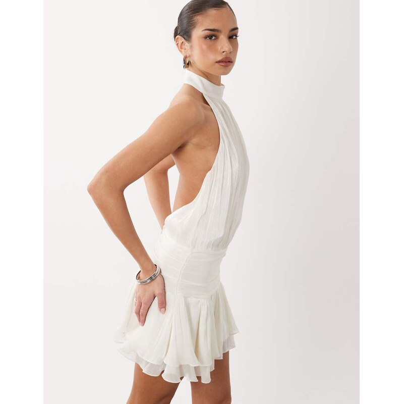 Gina Tricot halter neck frill mini dress in white 115716037