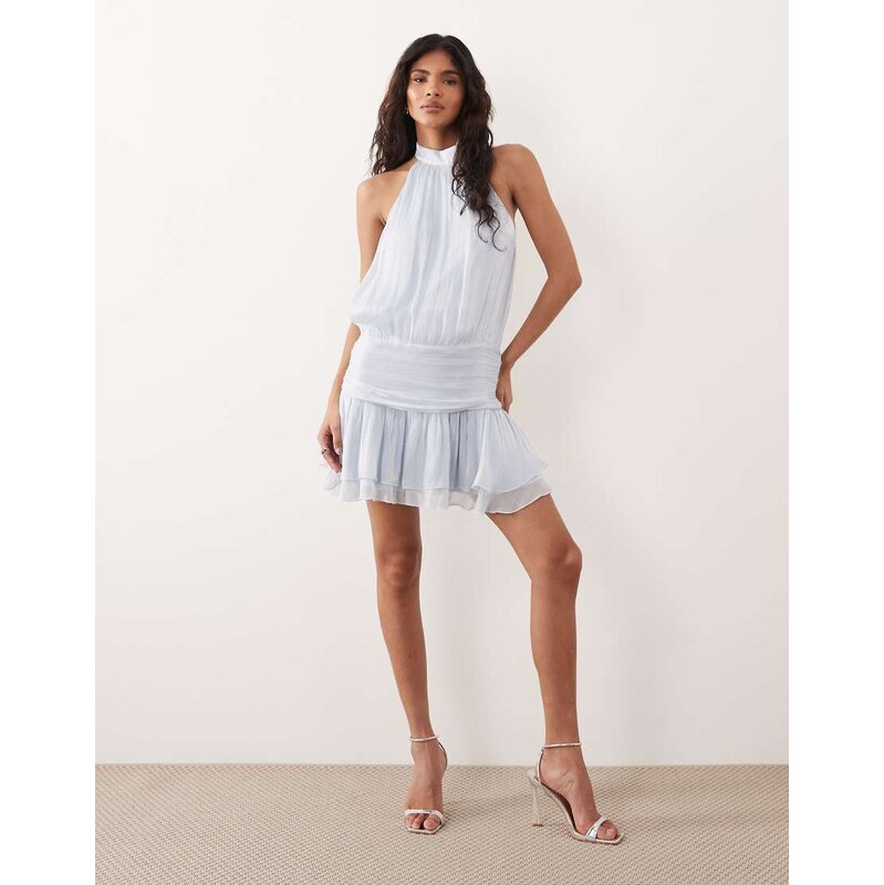 Gina Tricot halter neck frill mini dress in light blue 115716038