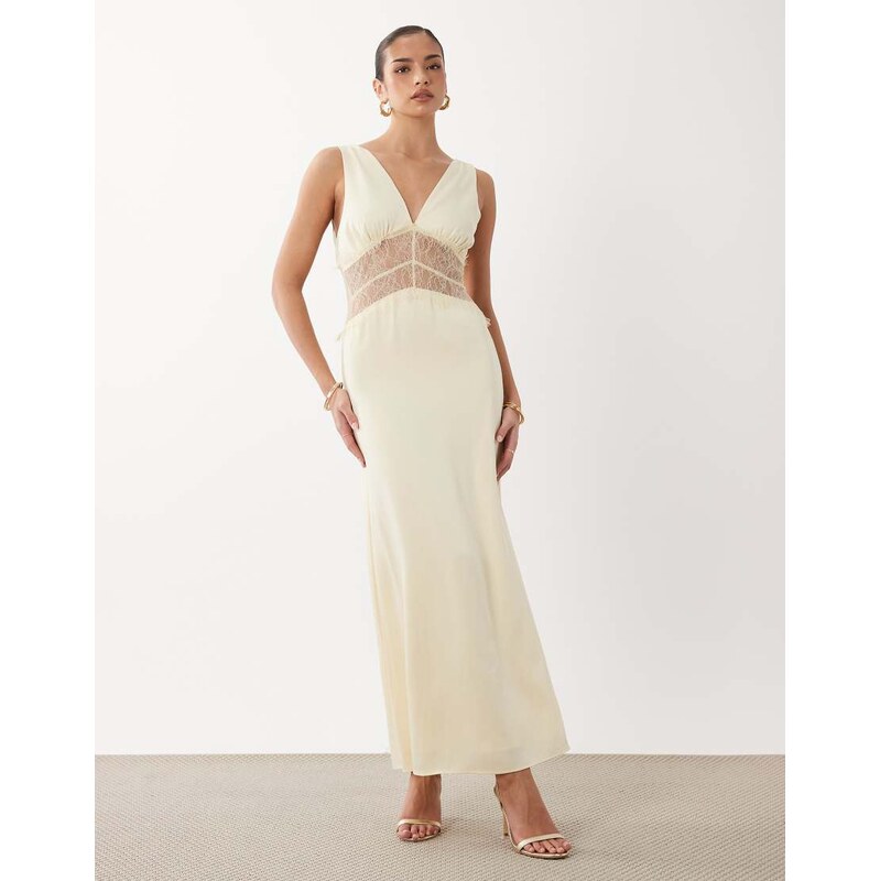 Gina Tricot satin lace maxi dress in yellow 115716042
