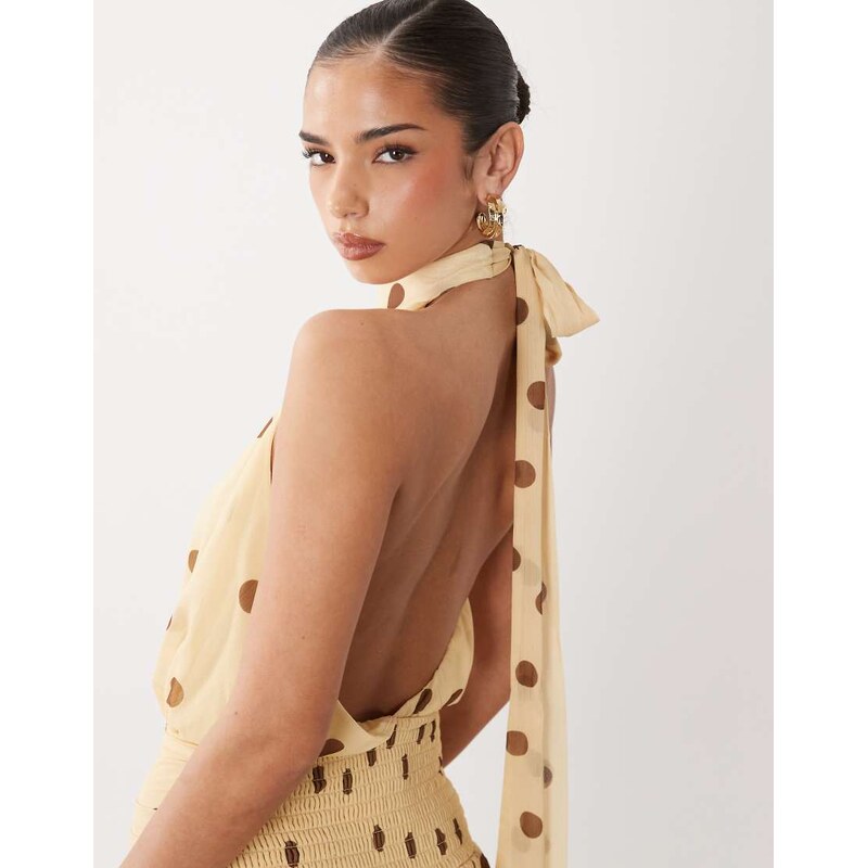 Gina Tricot halterneck mini dress in yellow polka dot 115716043