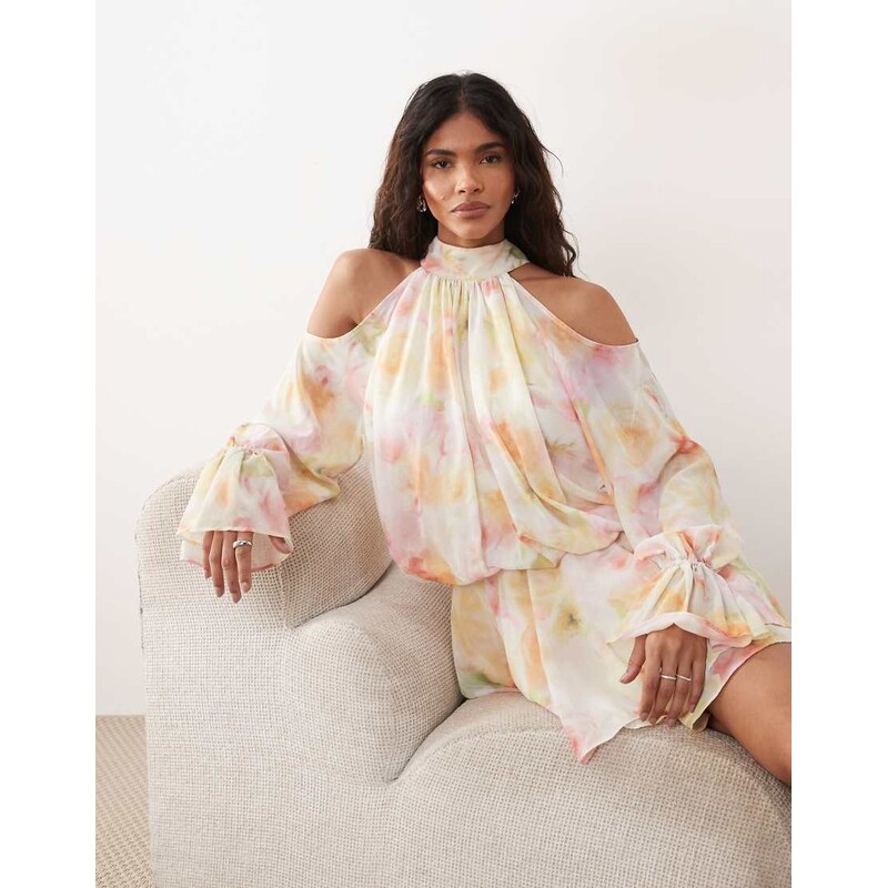 Gina Tricot boho chiffon mini dress in flower multi print 115716044