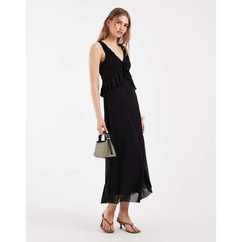 ONLY frill details v-neck maxi dress in black
