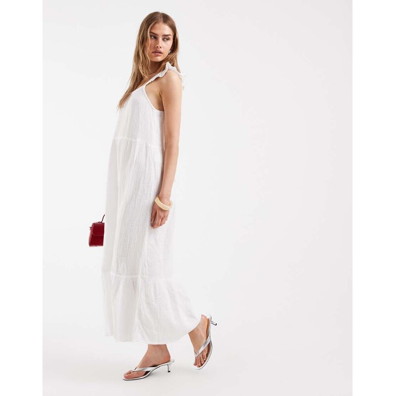 ONLY cheesecloth tiered maxi dress in white