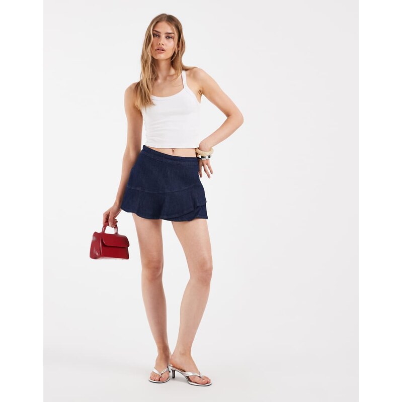 ONLY frill details denim skort in dark blue 115716073