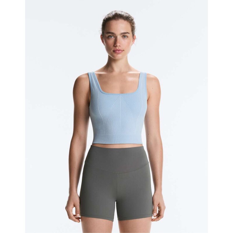 OYSHO Seamless square neck tank top in pale blue 115716205