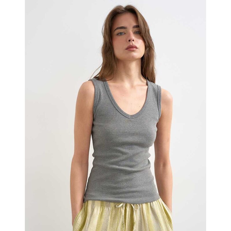 Topshop rib v-neck vest in grey marl