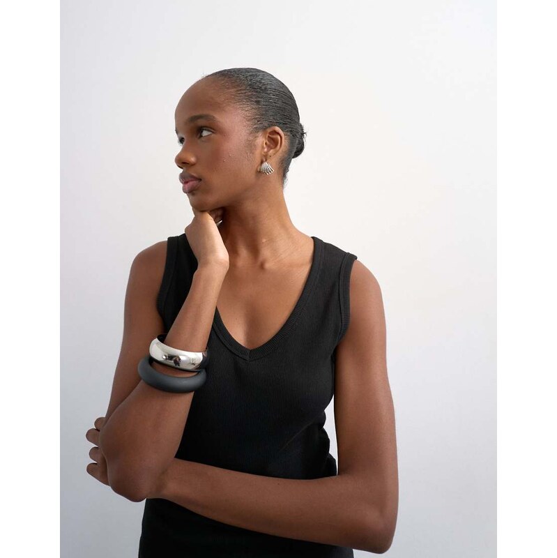 Topshop rib v-neck vest in black