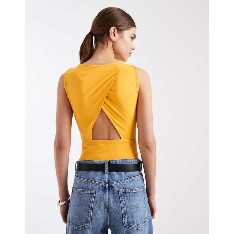 ASOS DESIGN polyamide slinky open back racer bodysuit in orange