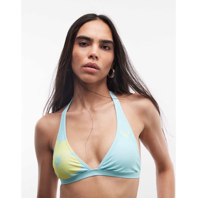 Roxy tropical triangle halter bikini top in blue 115715540