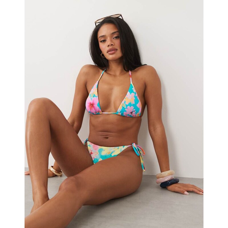 Billabong floral print triangle bikini top in multi 115715549
